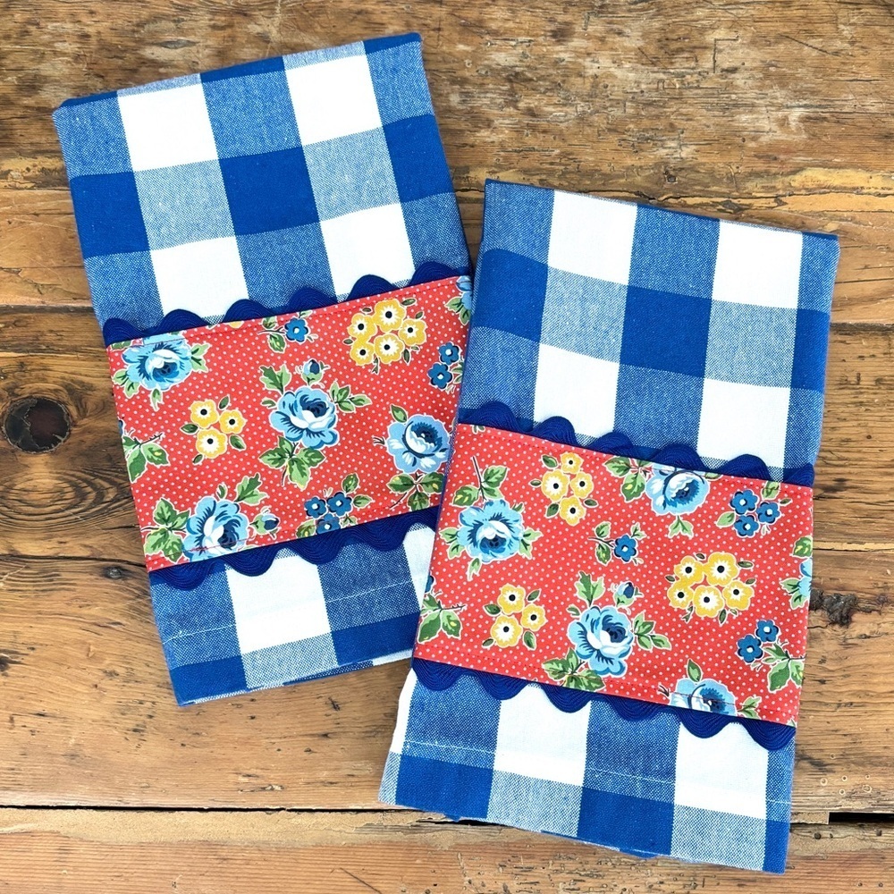 Handmade Kitchen Towel Blue & White Buffalo Chck 19”x24” farmhouse cottagecore
